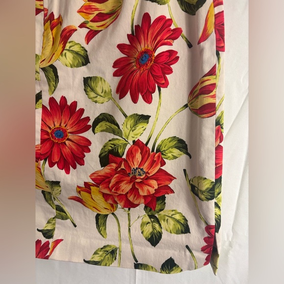 Cream+Vibrant Red Floral Cottagecore Garden Midi Skirt Women’s Size L - Picture 4 of 16